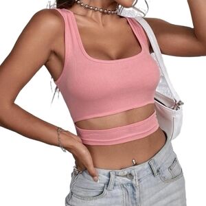 Pink square neck, cut out, cropped tank top